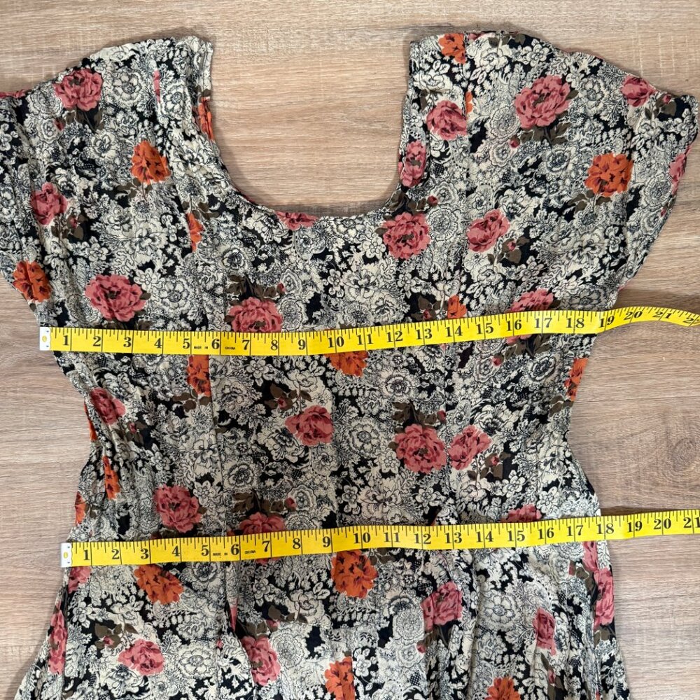 Vintage Floral Midi Dress Retro Roses Rockabilly L - Picture 6 of 8